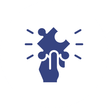 Hand holding a puzzle piece with rays indicating idea or solution.