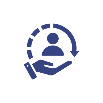 Hand holding a user icon with a circular arrow around it.