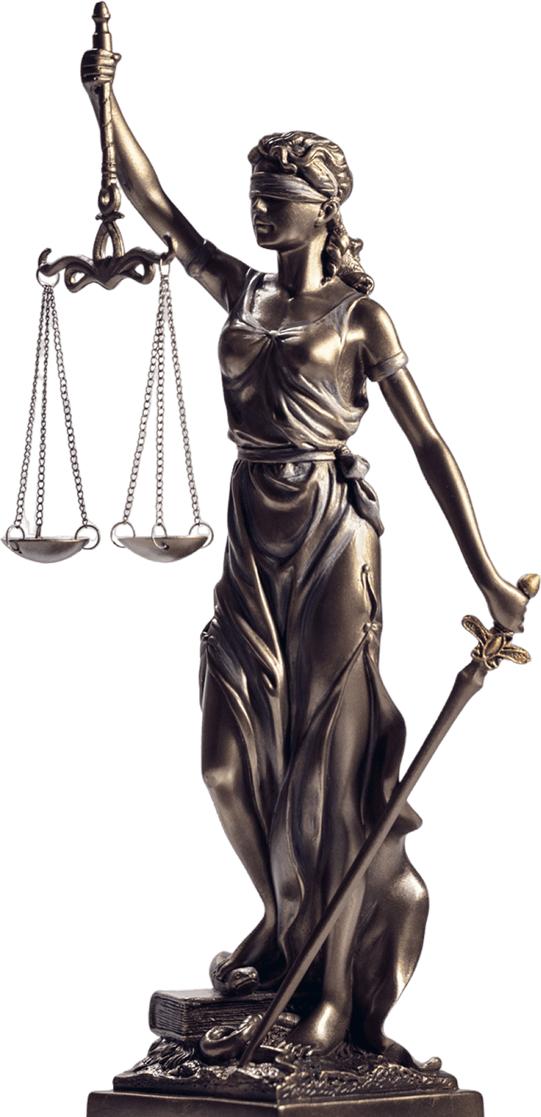 Statue of Lady Justice holding scales and sword.
